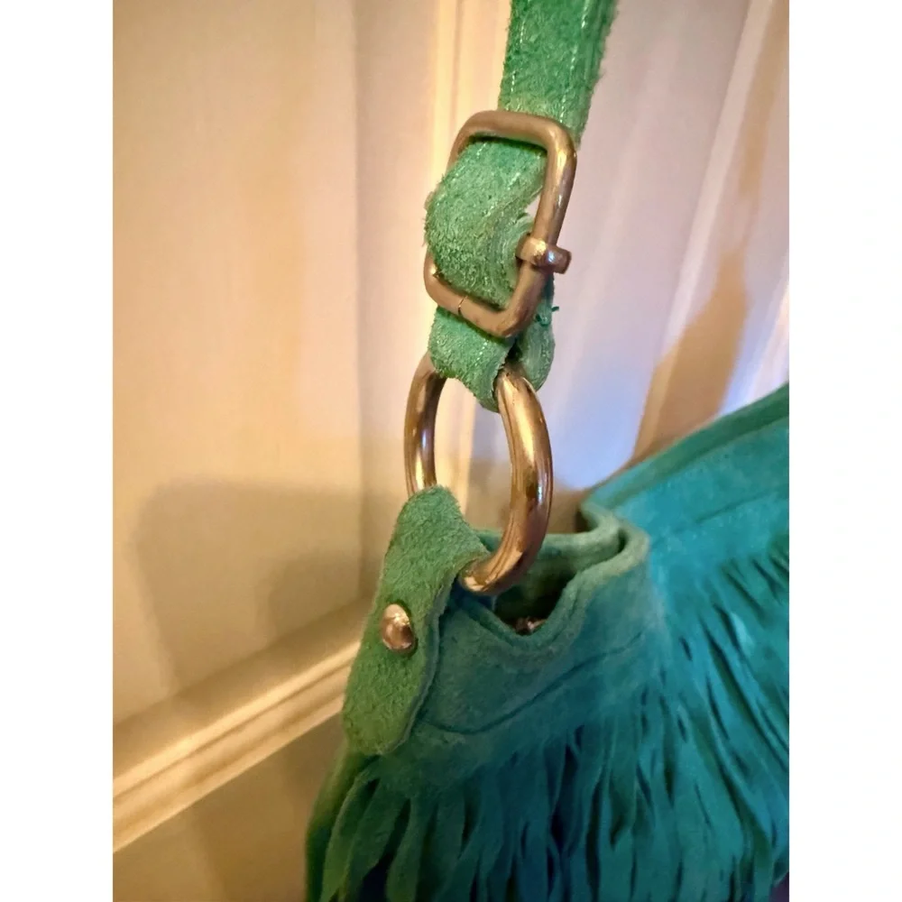 NEW LIATALIA ITALIAN SUEDE LEATHER BOHO TURQUOISE FRINGE CROSSBODY PURSE HANDBAG - Picture 7 of 14